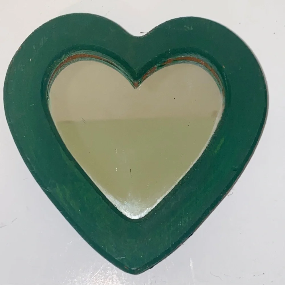 Vintage Hunter Green Painted Wooden Heart Shaped Accent Mirrors Set of 2